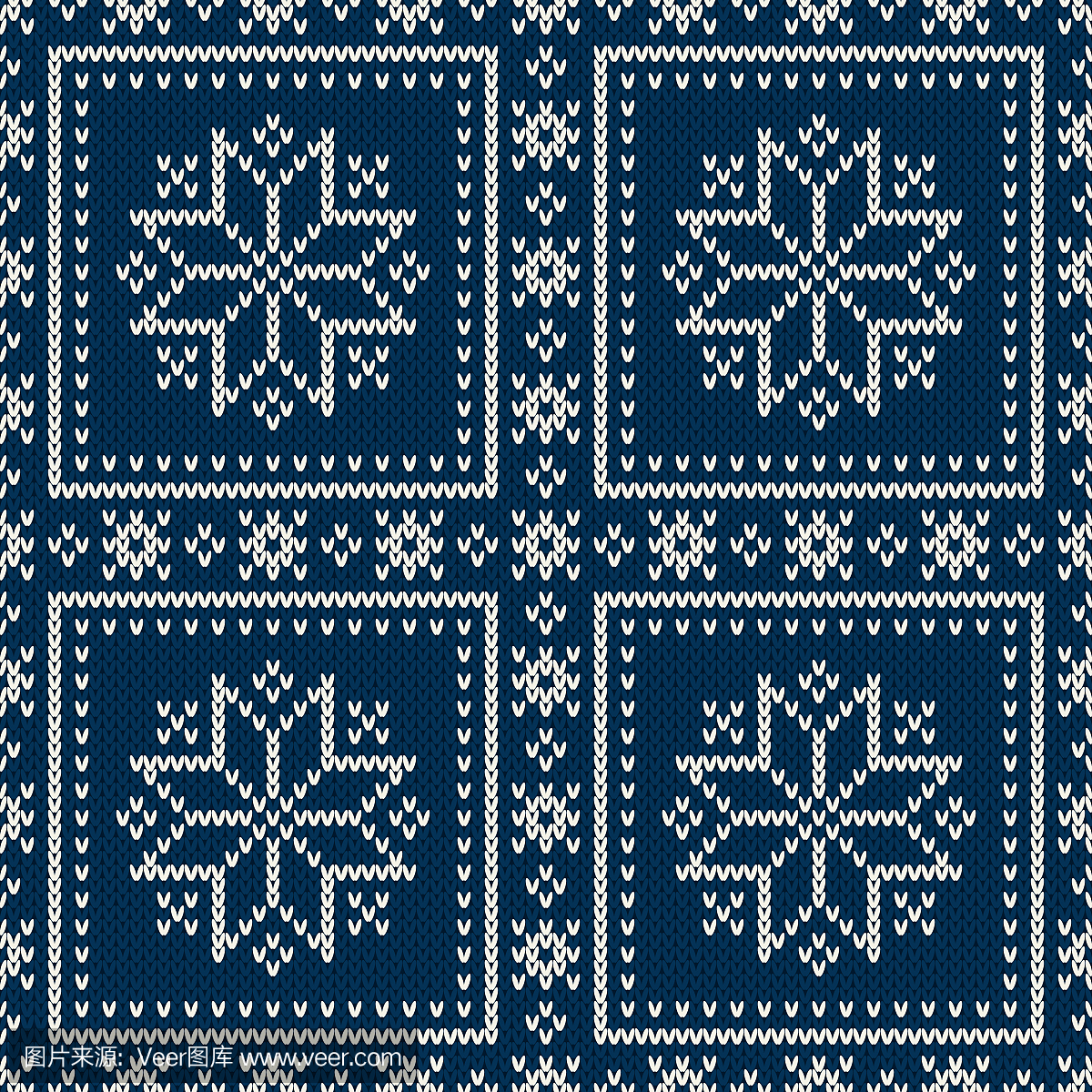 圣诞节雪花编织图案。针织毛衫的设计。无缝向量背景